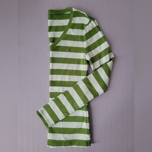 Tommy Hilfiger Long Sleeve Green and Light Grey Stripes Size Small
